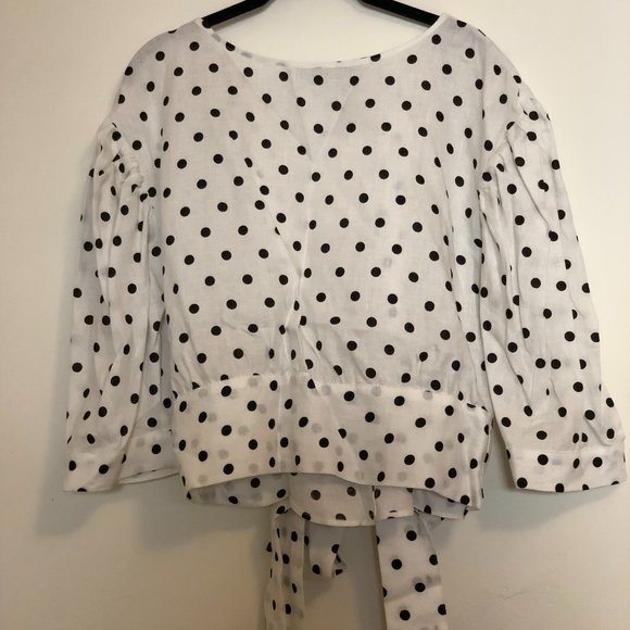 Zara Polka Dot Tie Back Wrap Linen Top Blouse - Picture 12 of 13